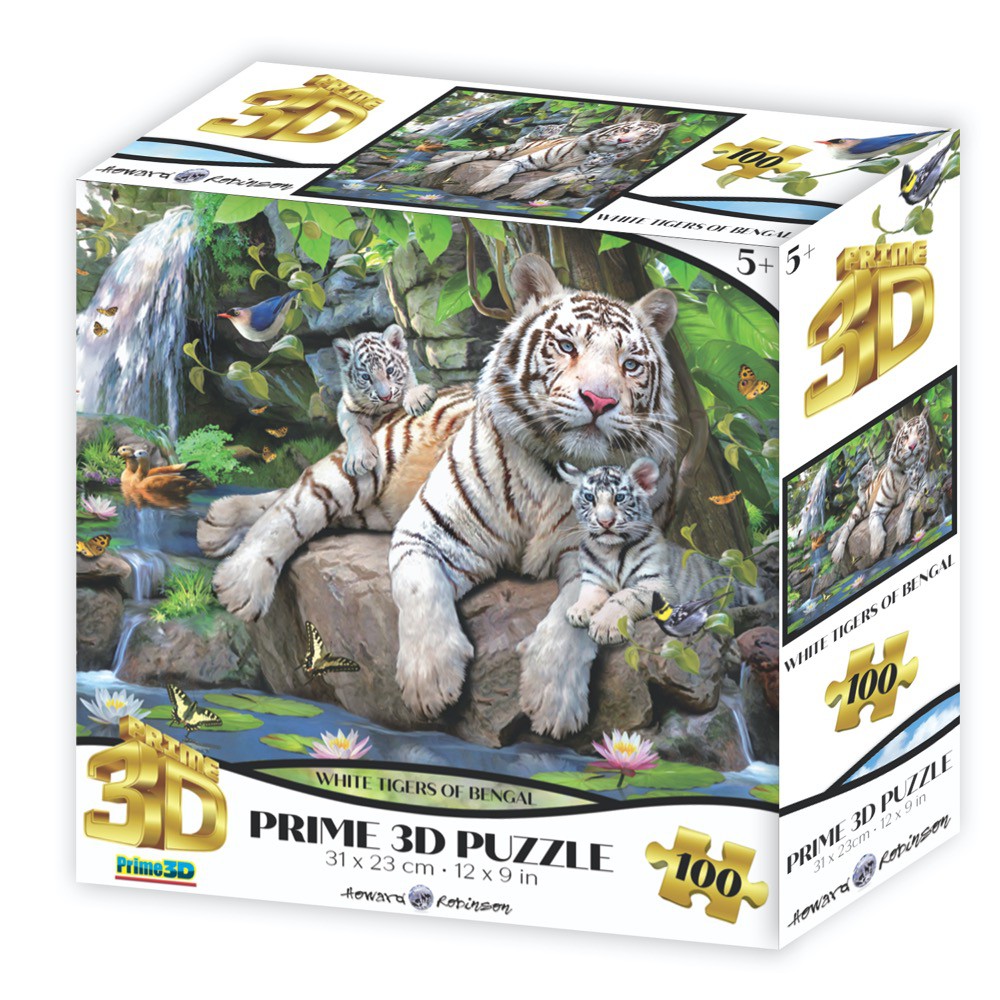 Howard Robinson White Tigers of Bengal 100 Pieces Lenticular 3D Jigsaw ...