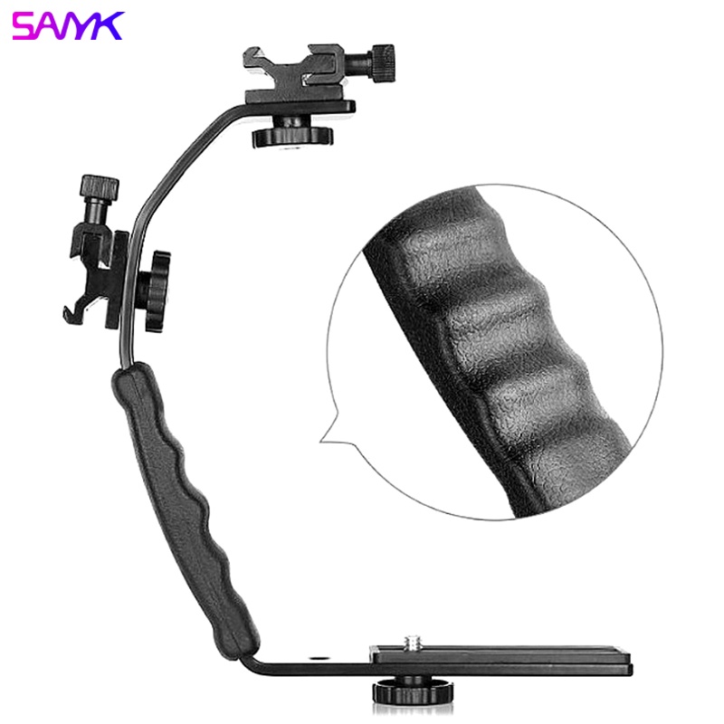 SANYK Metal L-shaped Mobile Phone Extension Stabilizer Bracket Vlog Video Live LED Fill Light Microphone Suitable for Mobile Phone SLR Camera DV Machine Action Camera