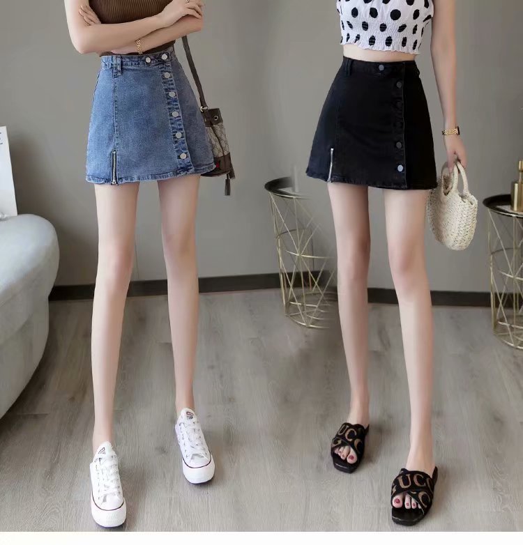 black denim short skirt