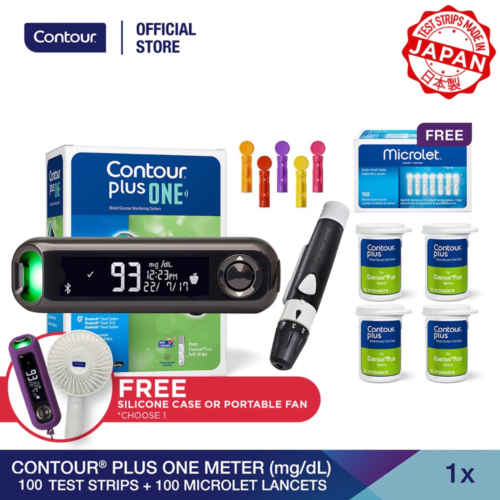 Contour Plus One Blood Glucose Meter (mg/dL) + 100 Test Strips + 100