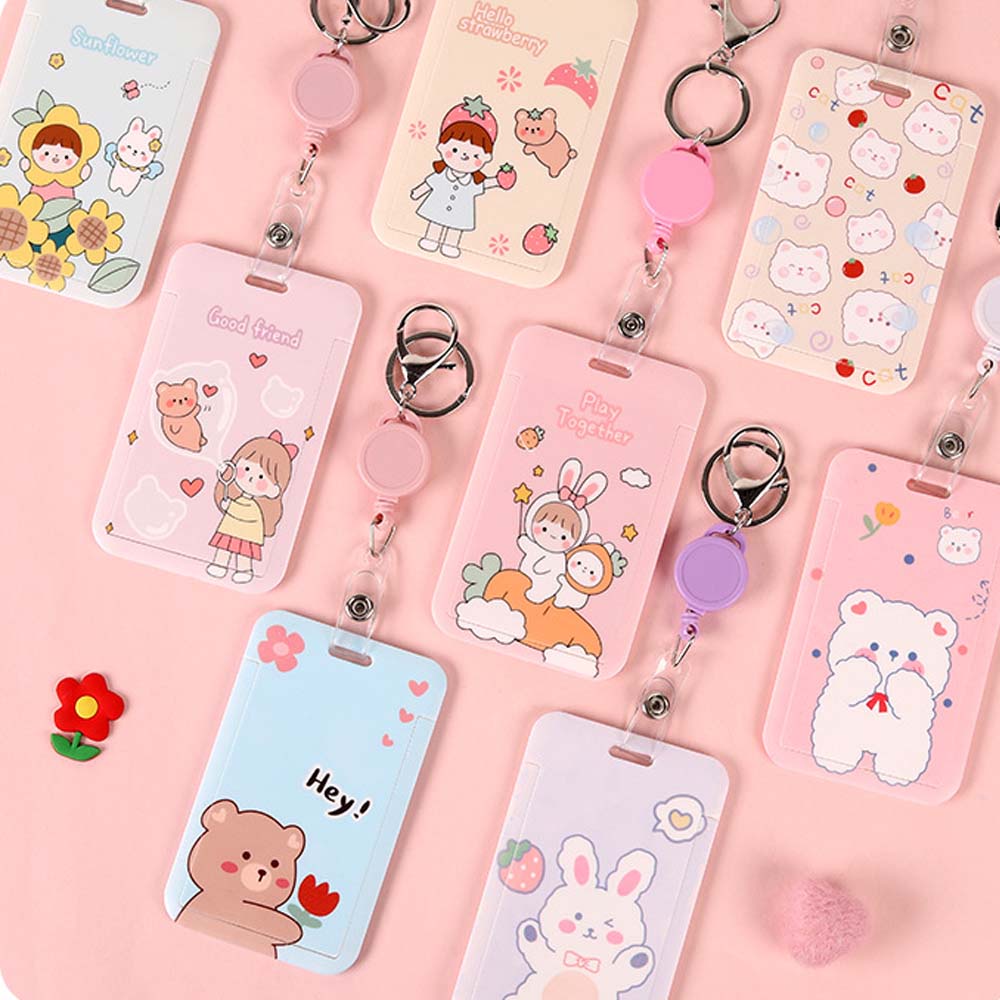 MOCHO Animal Badge Holder Flower Card Bag Card Holder With Keyring Cute Ins style Bank Credit Card Office School Work Card Child Bus Card Cover