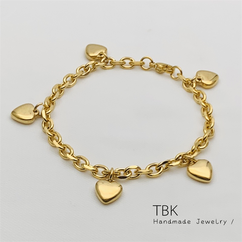 TBK 18K Gold Stainless Steel Heart Bracelet for Women 2526b