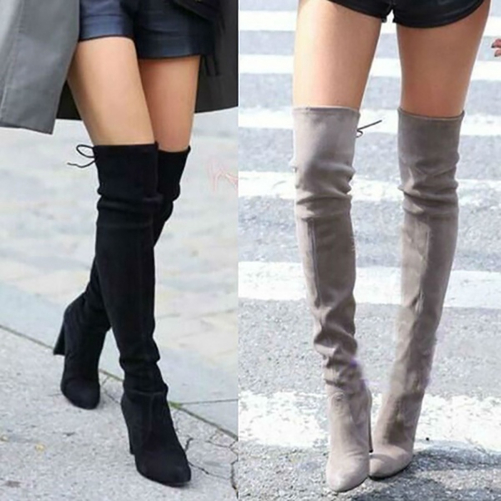 thigh high leather boots no heel