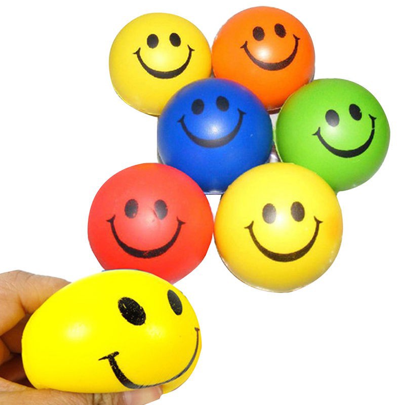 Kids HAPPY YELLOW FOAM BALL Smile Face Squeeze Bouncy Stress Relief Fidget Toy 