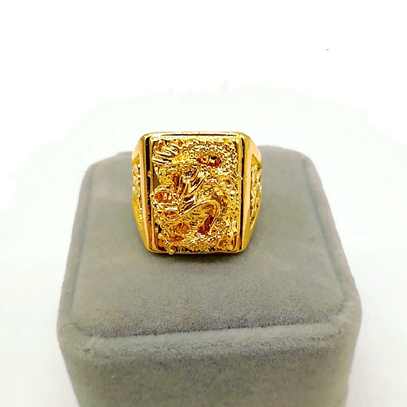 Pawnable 916gold Golden Dragon Ring Emboss Domineering Men S Open Ring Gold Jewelry Shopee Singapore