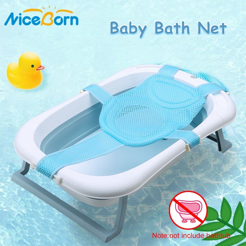 Baby Bathtub Seat for Sit-up Bathing Newborn Bath Cushion Seat Support Net Bathing Mat,Anti-Slip Soft Comfort Mesh Shower Lounger Basin Pad W/Sling & Pillow,for Infant to Toddler 0-12 Months Blue 