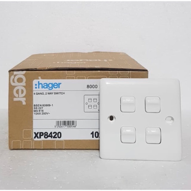 Hager Switch 4 Gang 2 Way Xp8420 / Switch 4 Gang Hager Xp8420 Shopee
