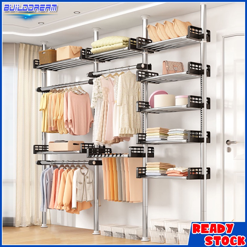 Floortoceiling Metal Clothes Pole Hanger Rack Adjustable Clothes