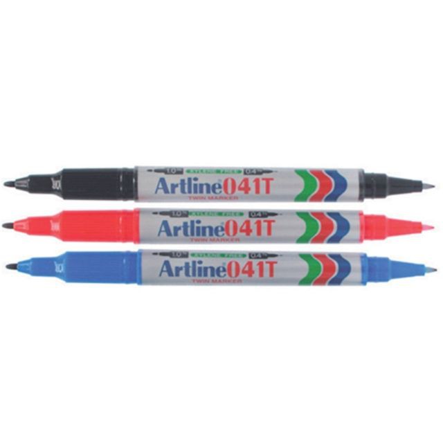 Artline 041t Twin Dual Tip Permanent Marker Pen 0 4mm 1mm Black Blue Red Shopee Singapore