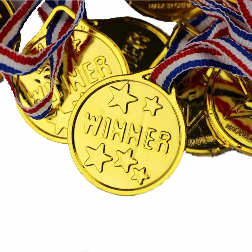 24PCS Kids/Childrens Plastic Gold Winner Gold Award Medals with Neck Ribbon Party Favor Birthday Present Dress Up Shindel Winner Award Medals 