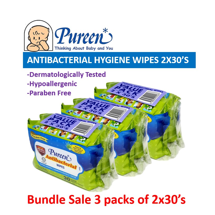 Pureen Antibacterial Hygiene Wipes 2x30s x 3 packs Bundle Pack Shopee
