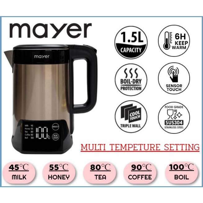 MAYER 1.5L Digital Electric Kettle MMEK1500D Shopee Singapore
