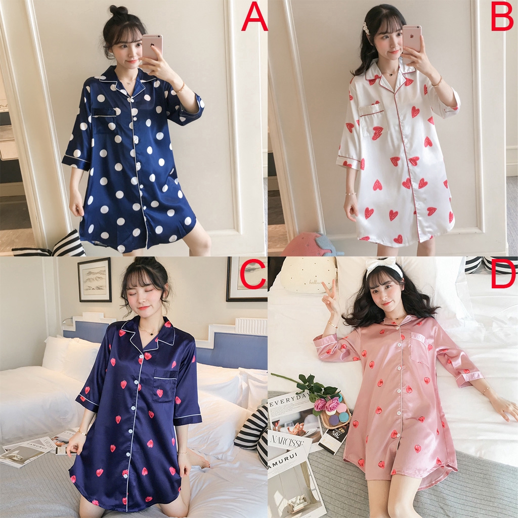 Women Sexy Silk Baju  Tidur  Sleepwear Satin Pyjamas  Night 