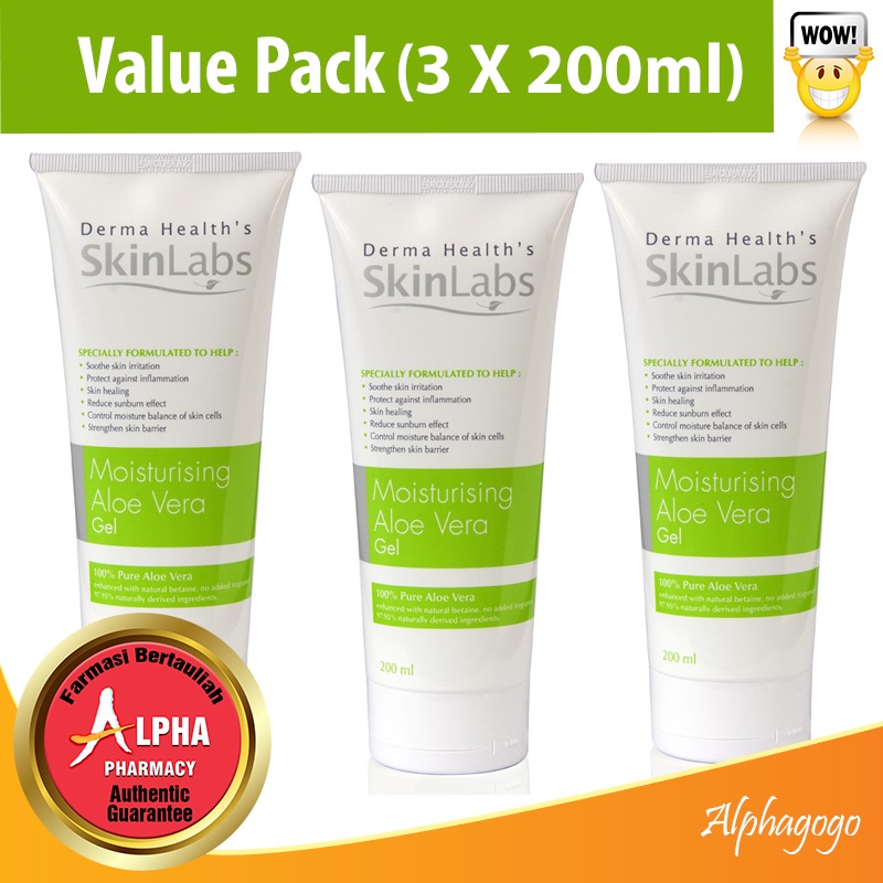 Derma Health's SkinLabs Moisturising Aloe Vera Gel ( 200ml / 3 X 200ml