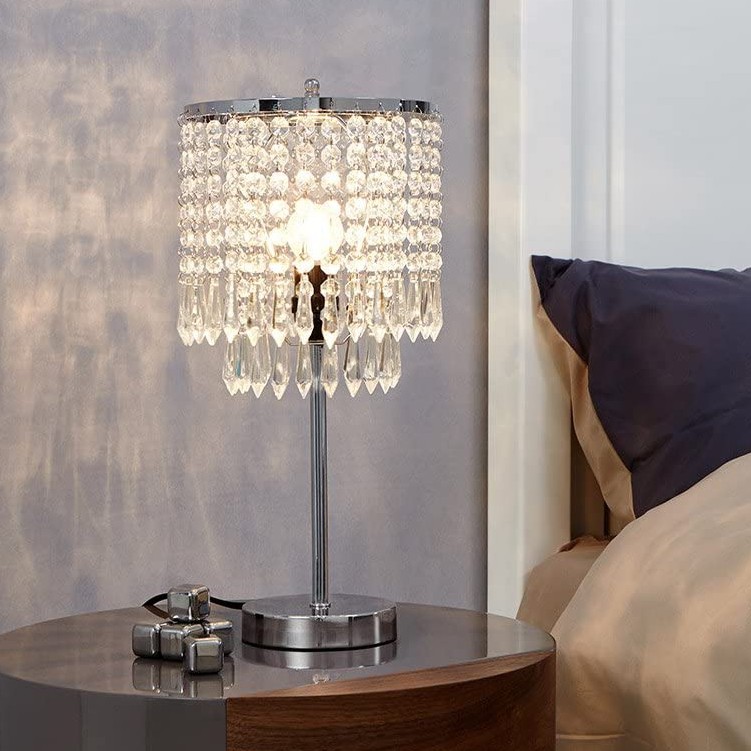 Elegant Decorative Chrome Living Room, Elegant Crystal Table Lamps