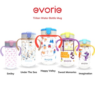 Evorie Tritan Toddler Sippy Straw Cup Kids Water Bottle for 1-4 year old, 300mL With Silicone Straw & Removable Handles