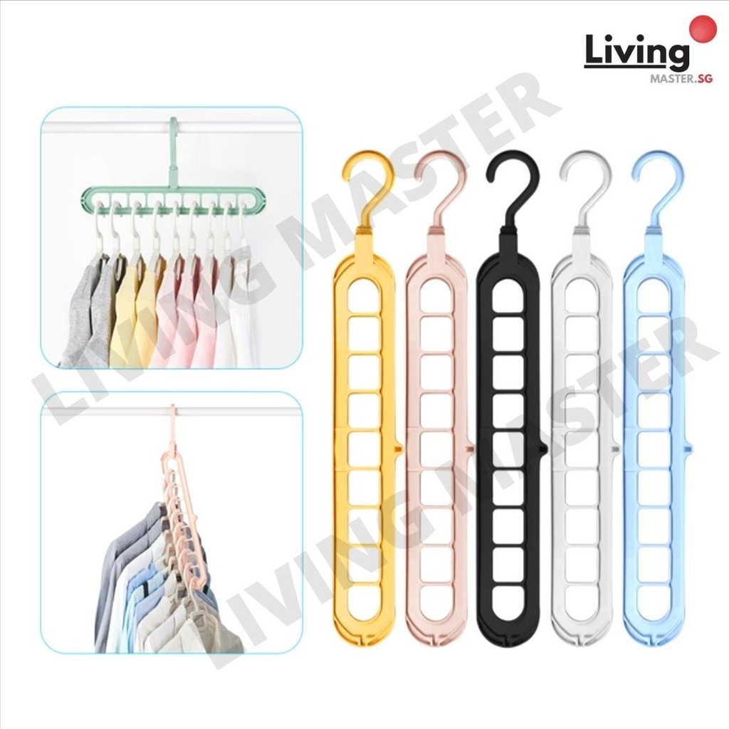 LOCAL SELLER] 1pcs Multifunctional Hanger 9-hole Clothes Hanger 360  Rotating Space Saving Drying hanger | Shopee Singapore