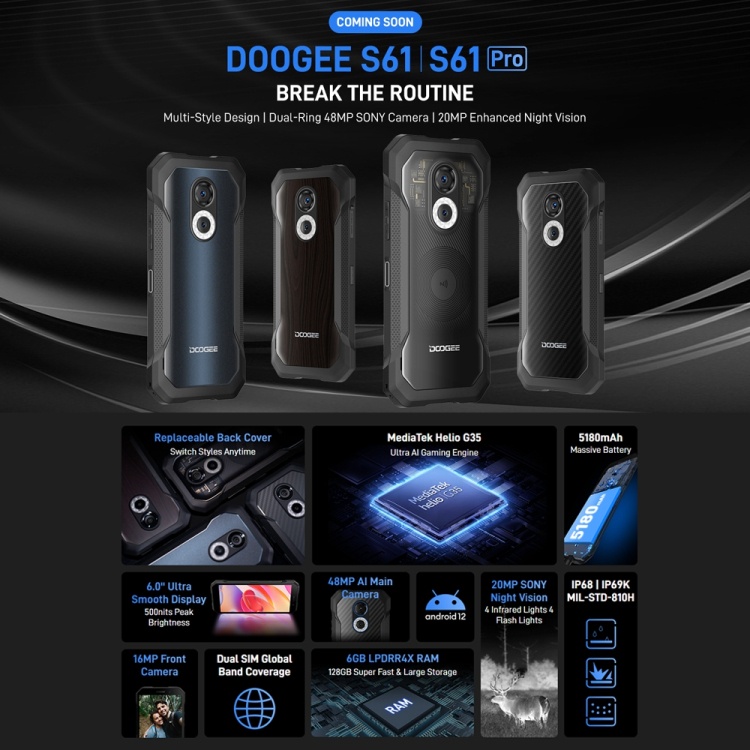 DOOGEE S61 Pro Rugged Phone Night Vision Camera 6GB+128GB Shopee