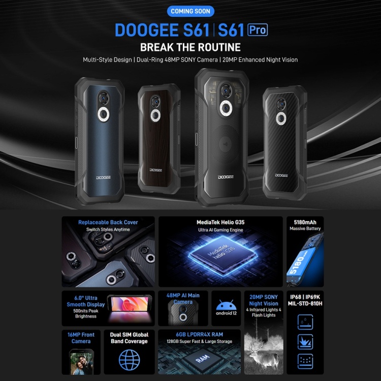 Doogee S61 Pro Rugged Phone Night Vision Camera 6gb+128gb 