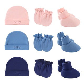 3pcs/Set Infant Cotton Safety Accessory Glove+ Cap +Foot Cover Boys Girls Mittens Newborn Safety Gloves Hats Pure Color