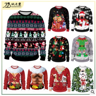 Image of Ugly Christmas Sweater For gift Santa Elf Funny Pullover Womens Mens Jerseys and Sweaters Tops Autumn Winter Clothing