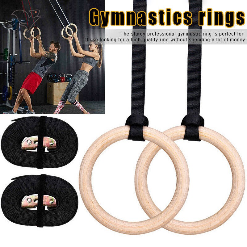 HYP 1pair Wood Gymnastic Rings Adjustable Muscle Strength 