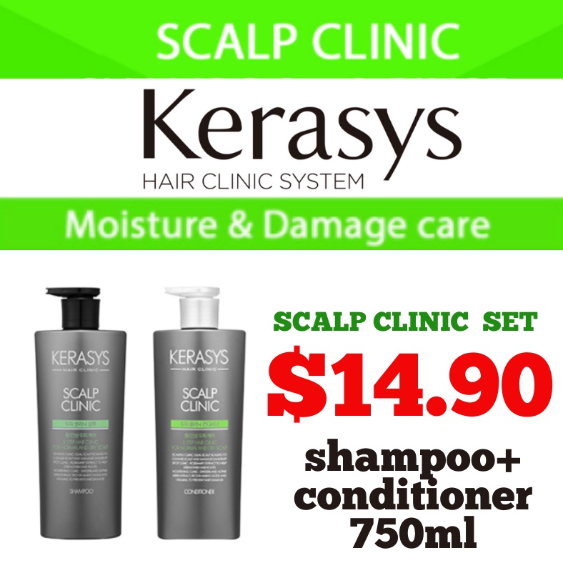 Kerasys Scalp Clinic Shampoo 750ml + Scalp Clinic conditional 750ml Set.  Expiry Year 2024 | Shopee Singapore