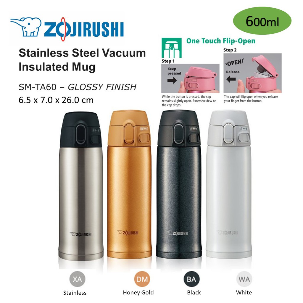 Zojirushi "One Touch Open" Stainless Steel Vacuum Bottles Insulated Mug