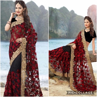 Heavy net saree collection with banglori silk blouse for women