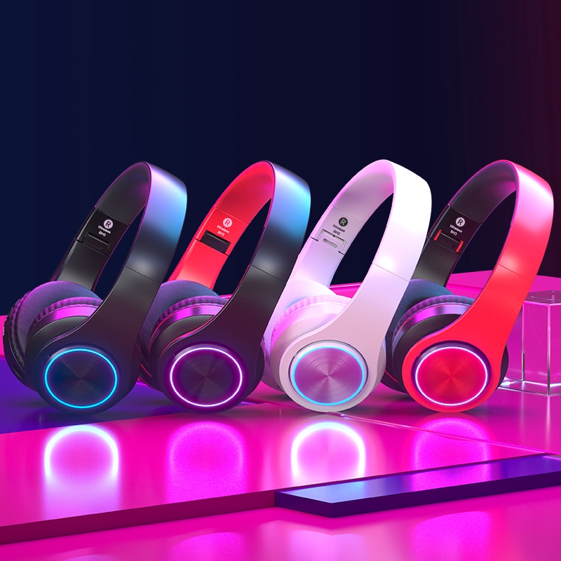 LED Colorful Light Earphone 5.0 Bluetooth Headphone HiFi Stereo Headset