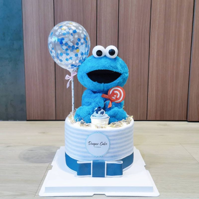 Baby Hamper Diaper Cake Cookie Monster (Singapore) for Newborn, Full Month Party, 100 Days