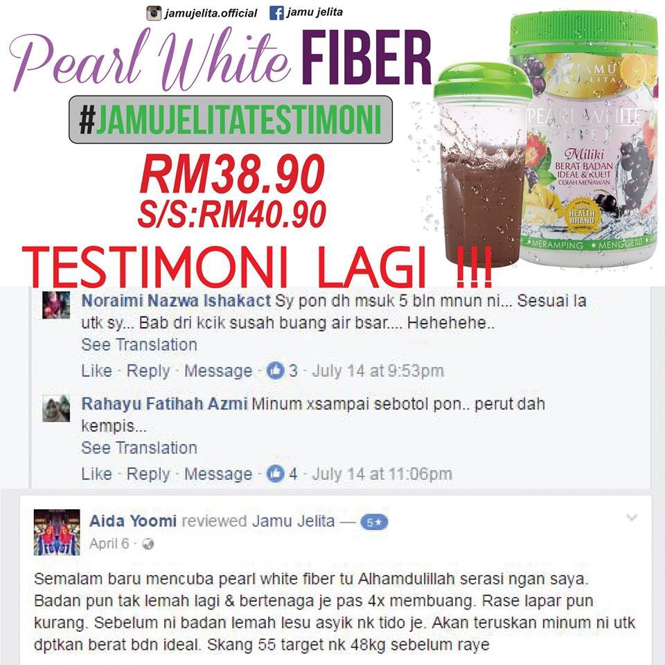 Original Stock Jamu Jelita Pearl White Fiber Kurus Langsing Sihat Cerah Shopee Singapore