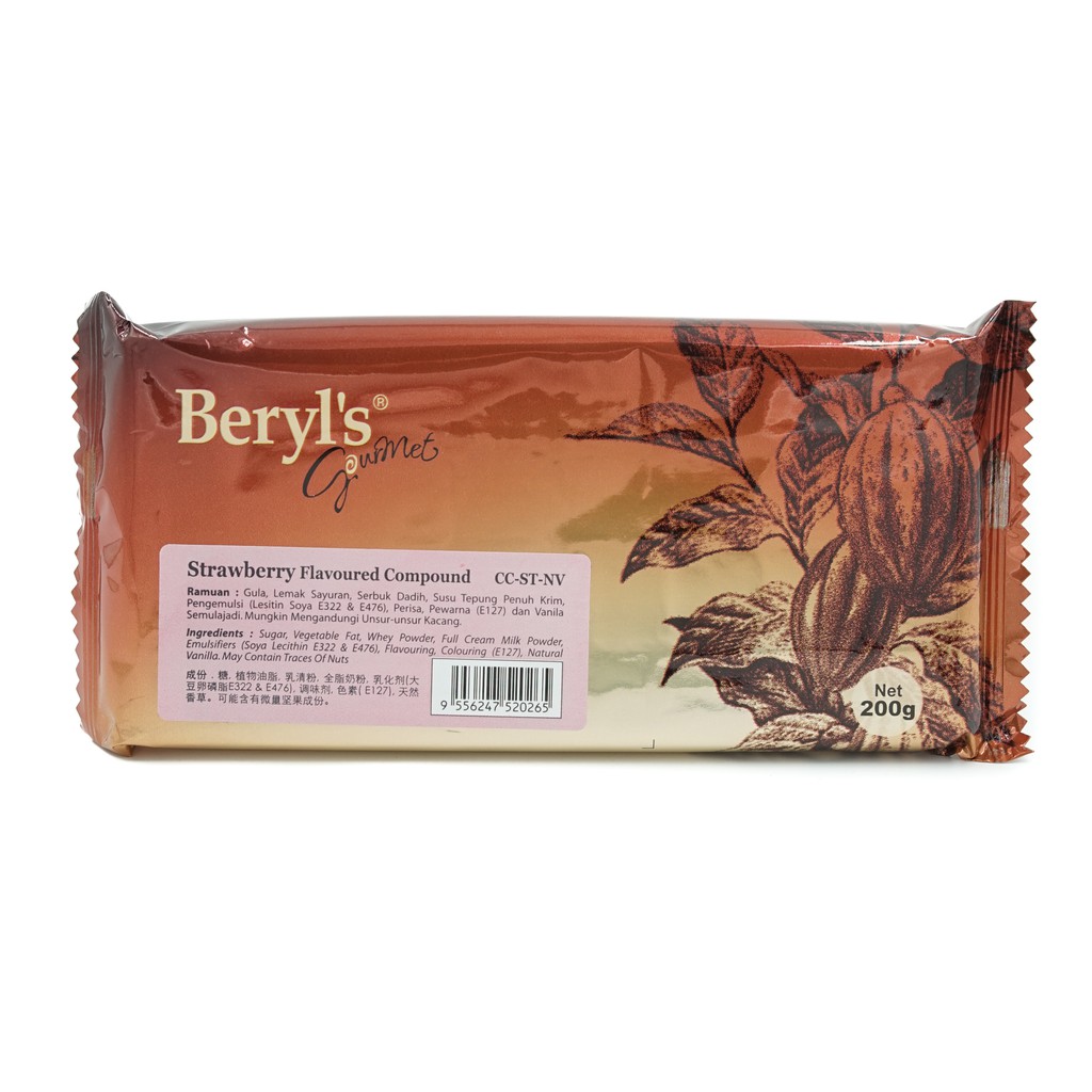 Shop Malaysia Beryls White Milk Dark Strawberry Chocolate Compound Bar 200g Shopee Singapore