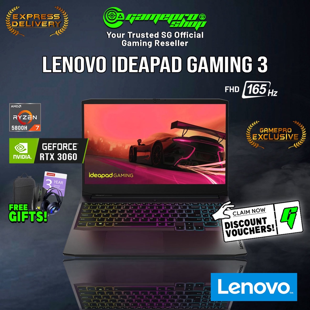  Ready Stocks NEW EXCLUSIVE Lenovo Ideapad 15ACH6 Gaming 3 Laptop 82K200R5SB Ryzen 7 5800 RTX 