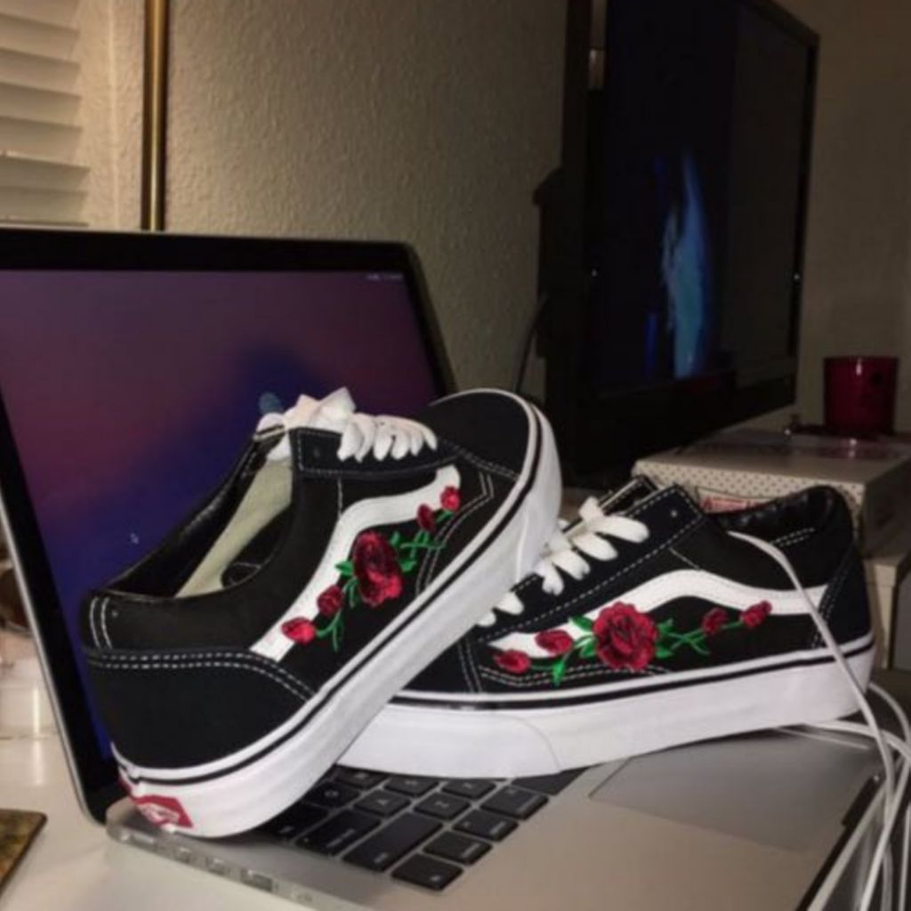 vans old skool with rose embroidery