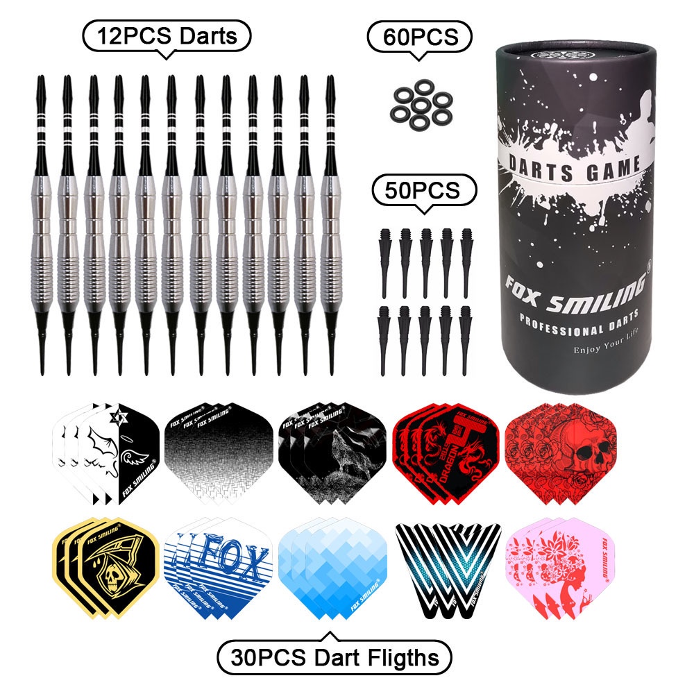 12Pcs Darts Flights with 50pcs Extra Soft Plastic Tips Sports Games Competition 