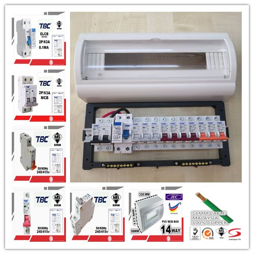 14 WAY Distribution Box DB Full Set Signal Phase 63a RCCB 0.1ma C/W ...