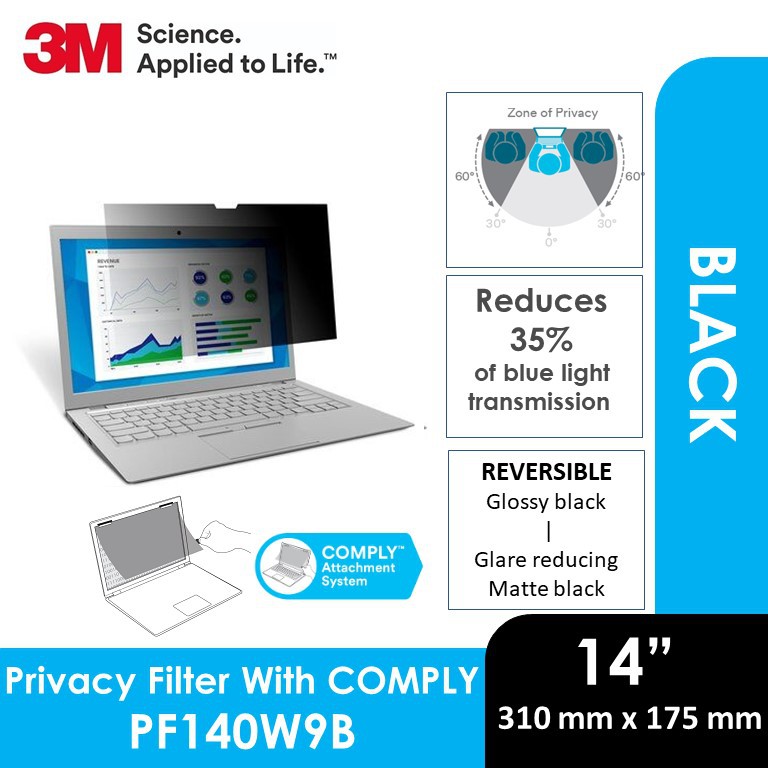3M Privacy Filter for 14.0 Widescreen Laptop with COMPLY Attachment ...