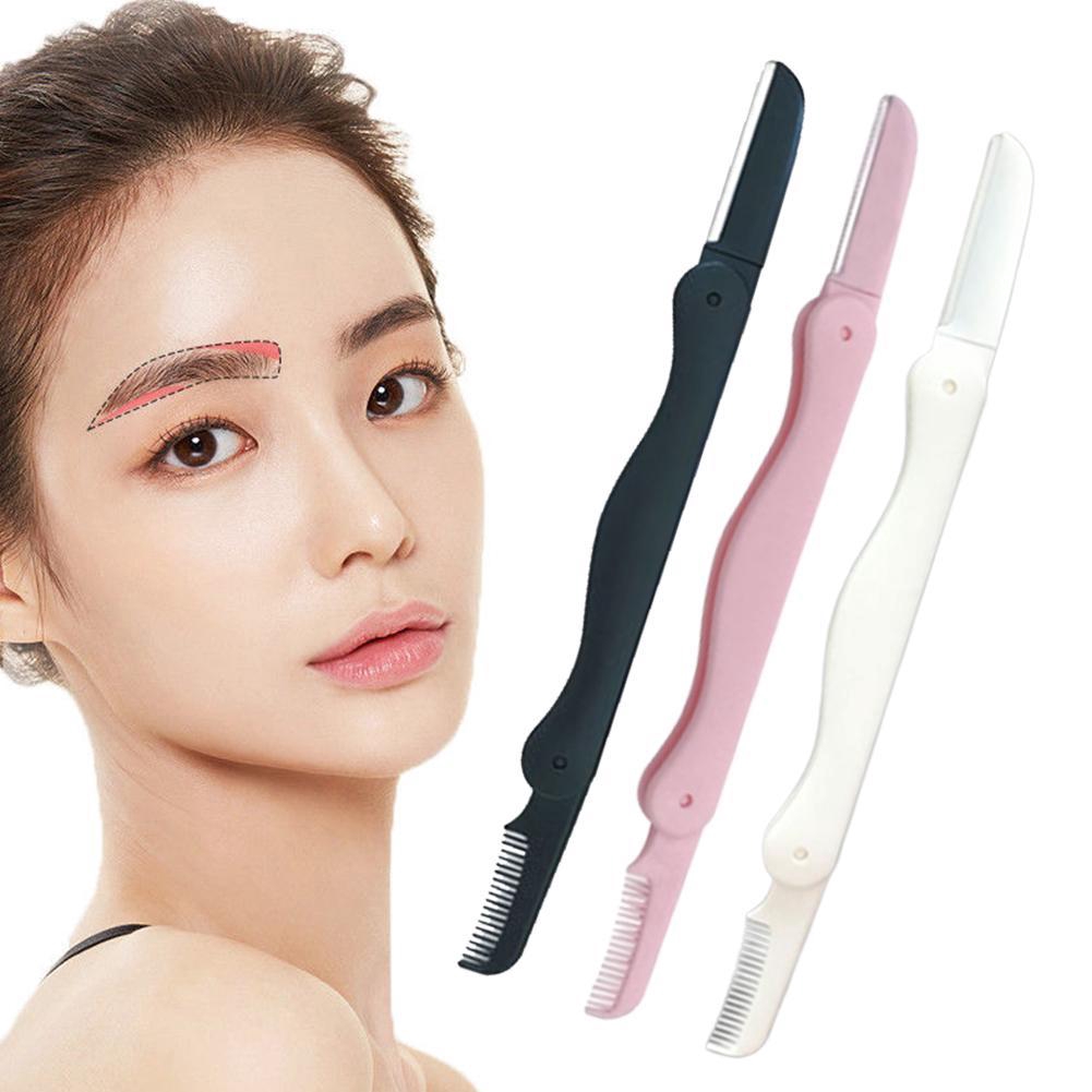 with comb folding stainless steel eyebrow knife macro blade shaving