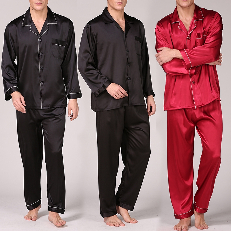 Men Loungewear Pyjamas Set For Men Nightwear Long Sleeve Sleep Tops  Trousers Satin Silk Pajamas Men Sleepwear Set Pijama Set