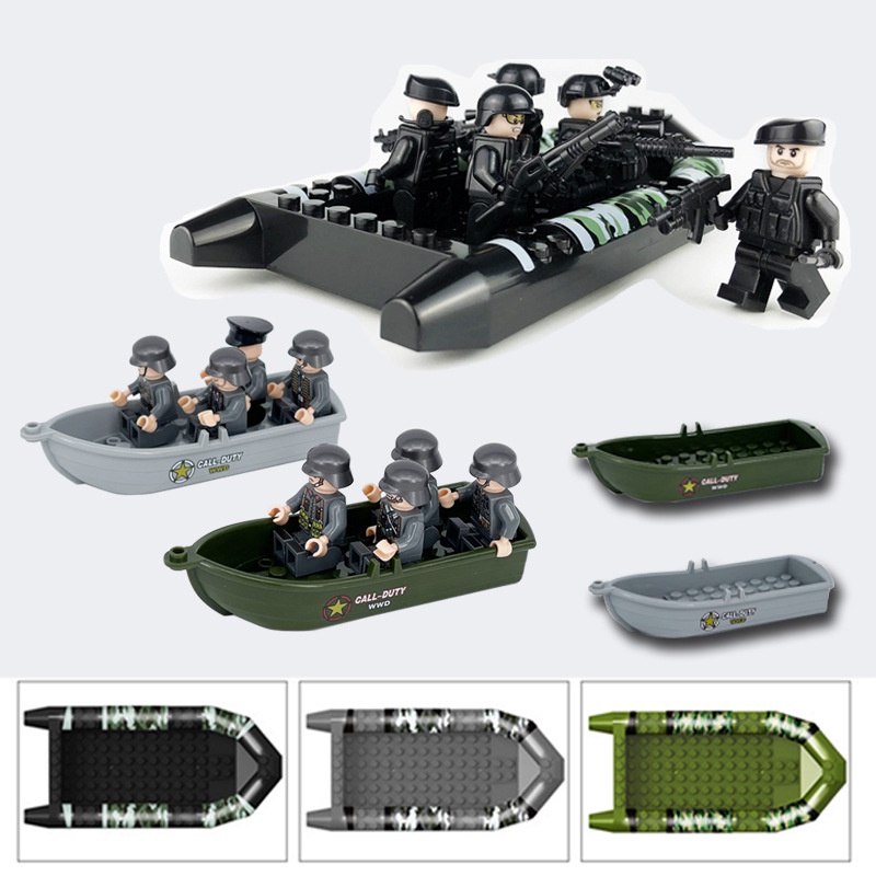lego Minifigures Camouflage Rubber Boat Building Blocks Modern Special Police Assembled Accessories Lifeboat Boy Block Toys