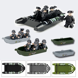 lego Minifigures Camouflage Rubber Boat Building Blocks Modern Special Police Assembled Accessories Lifeboat Boy Block Toys #0
