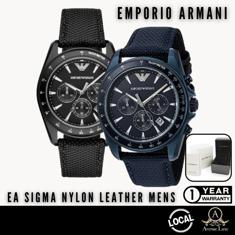 *SG* Emporio Armani Sigma Nylon Leather Series Chronograph Tachymeter Mens Watch AR6131 AR6132
