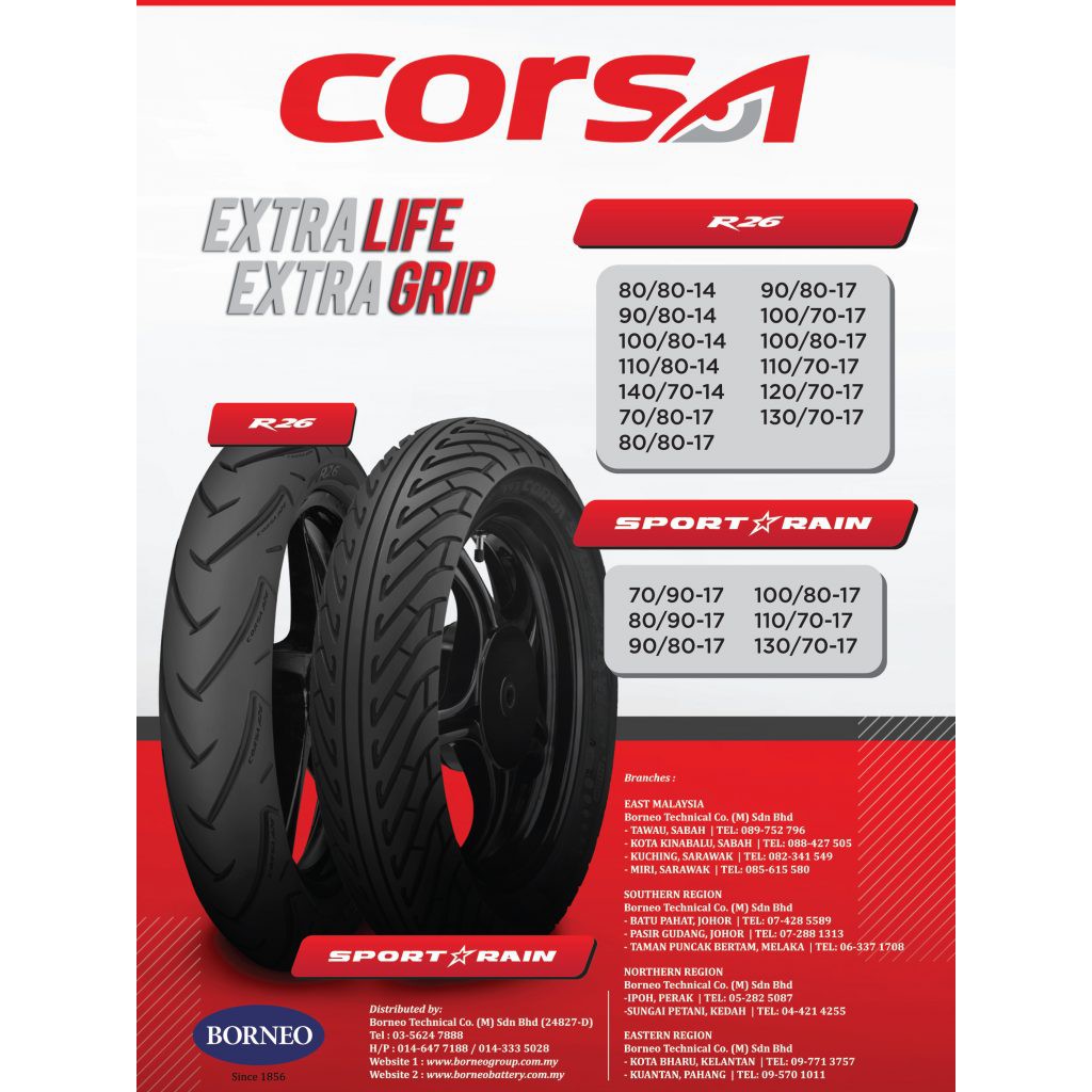 Corsa Tayar Tires R26 Platinum Sportrain Sport Rain 70 90 17 80 90 17 70 80 17 80 80 17 120 70 17 110 70 Shopee Singapore