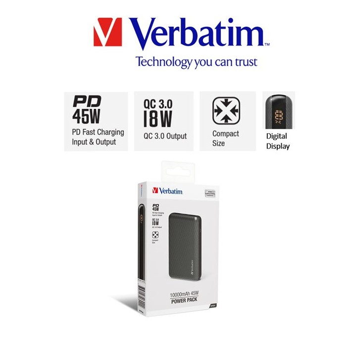 Verbatim Portable Power Packs with PD & QC NEW 45W 66442 | Shopee Singapore