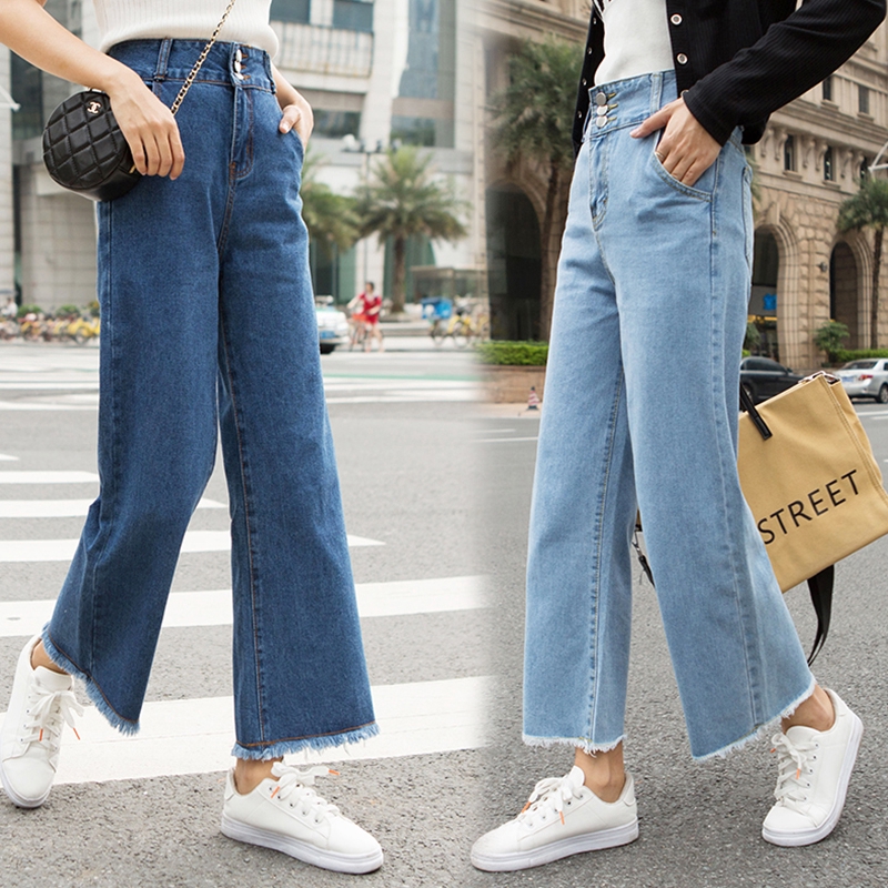 Korean Women New Wide Leg Jeans Straight Slim Sasual Denim Long Pants ...