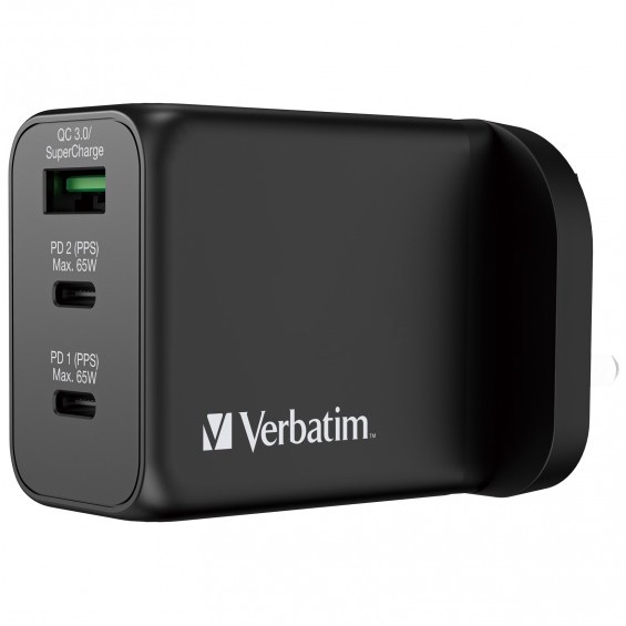 Verbatim 3 Port 65W PD 3.0 & QC 3.0 GaN Charger 66716 3 pin UK plug |  Shopee Singapore