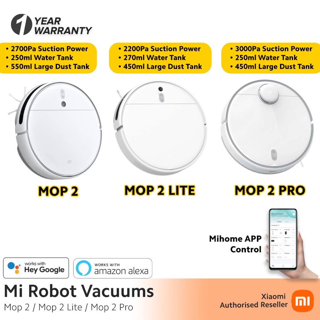 【1 YEAR WARRANTY】NEW! Xiaomi Mop 2/Mop 2 Lite/Mop 2 Pro Robot Vacuum