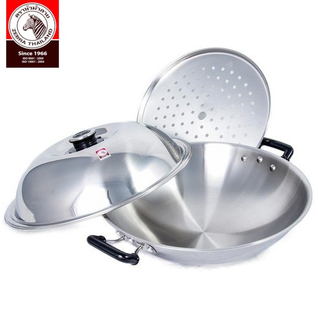 ZEBRA / 5PLY Stainless Steel Chinese Wok 38cm / 42cm w Steaming Plate