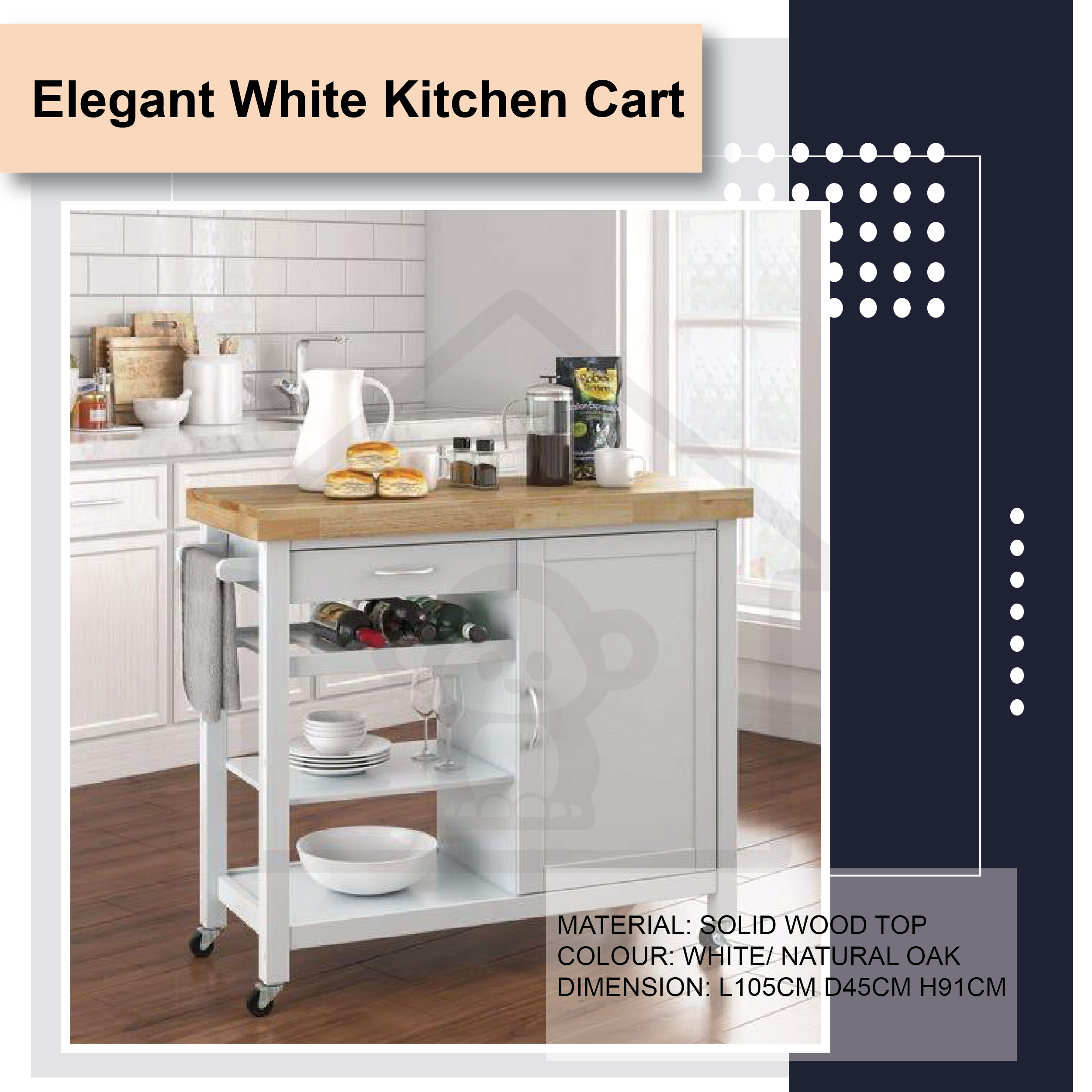 Kitchen Trolley Cart White, Portable Kitchen Cabinet Singapore